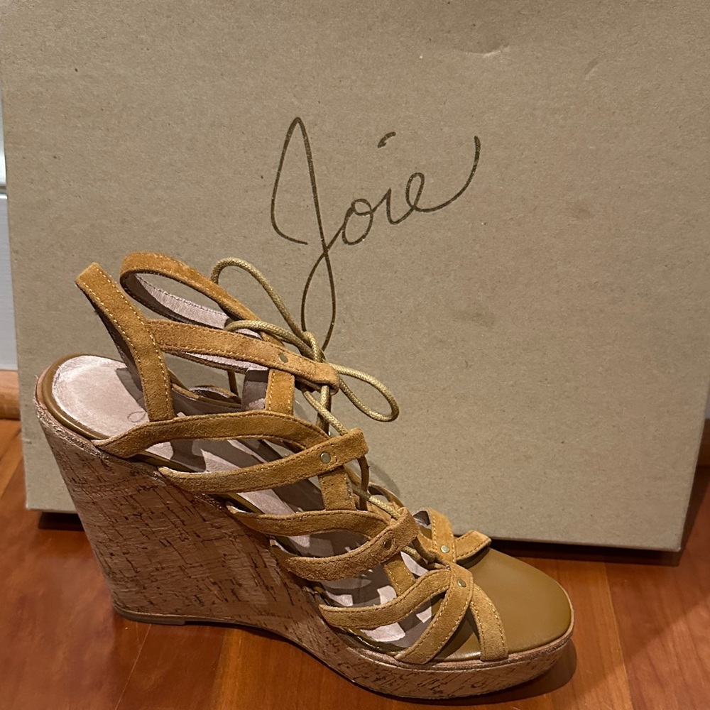 Joie Camel Strappy Wedge Heels